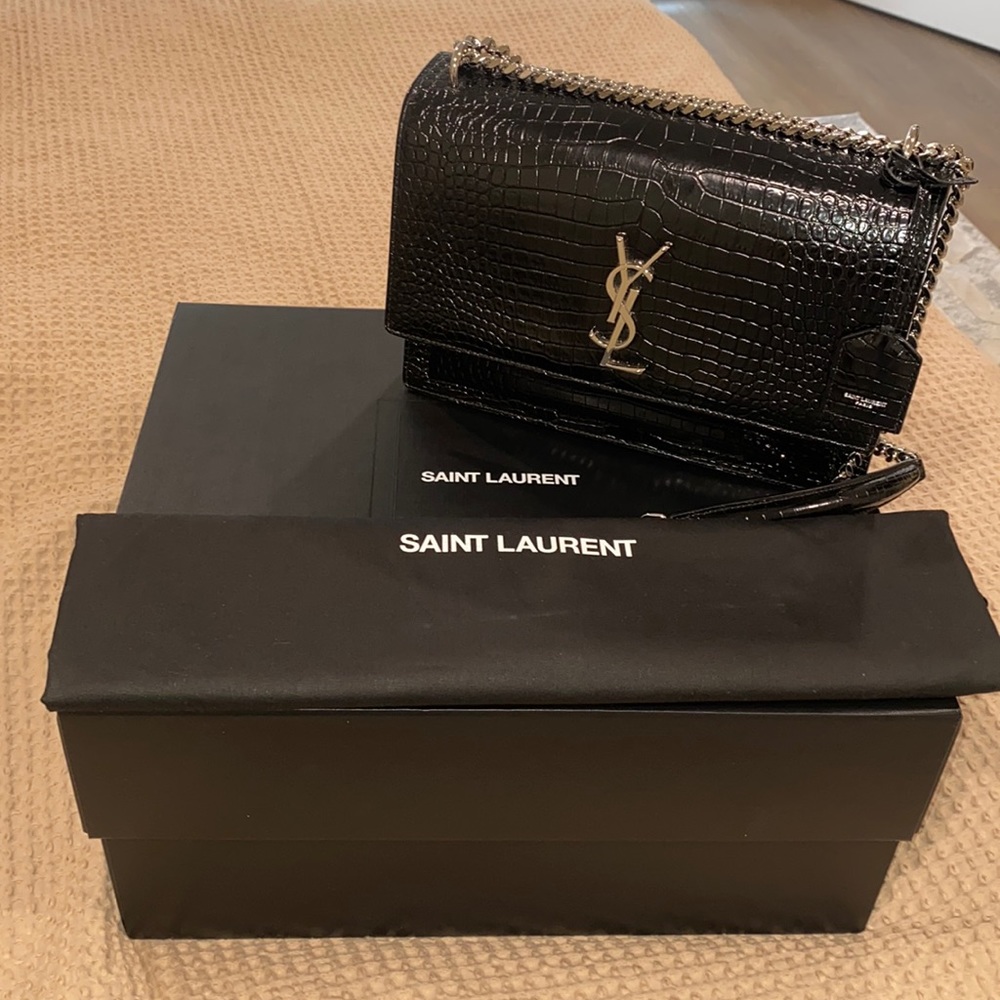 YSL “SUNSET”  W/ CROCODILE PRINT PURSE (LARGE SIZE)